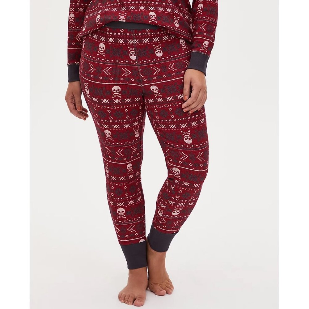 Torrid Dark Red Skull Fair Isle Thermal Sleep Legging / Pants NWT, sz 4